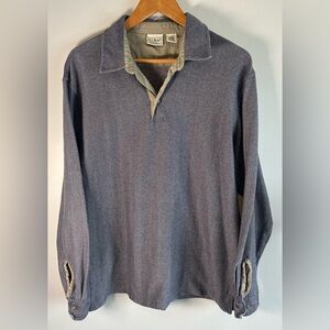 Vintage L.L. Bean Shirt Mens Gray Herringbone Long Sleeve Polo Size L Cotton EUC